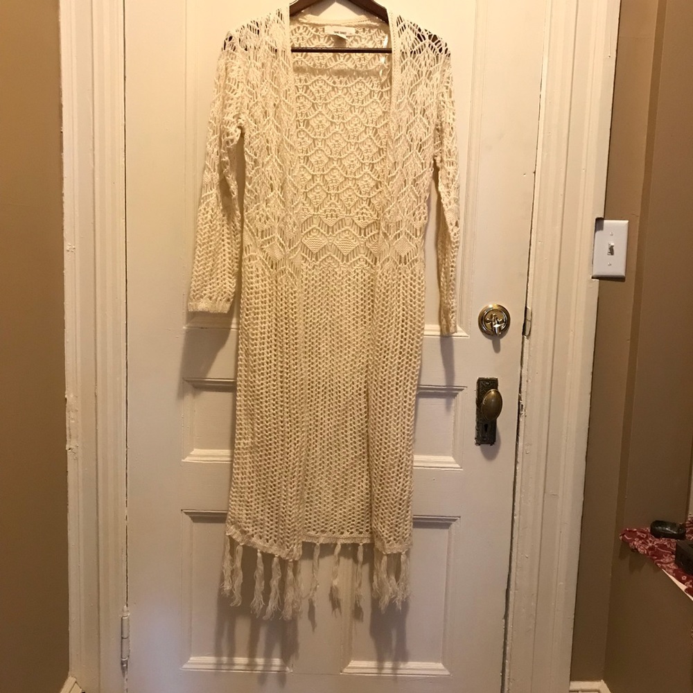 Boho chic long crochet sweater